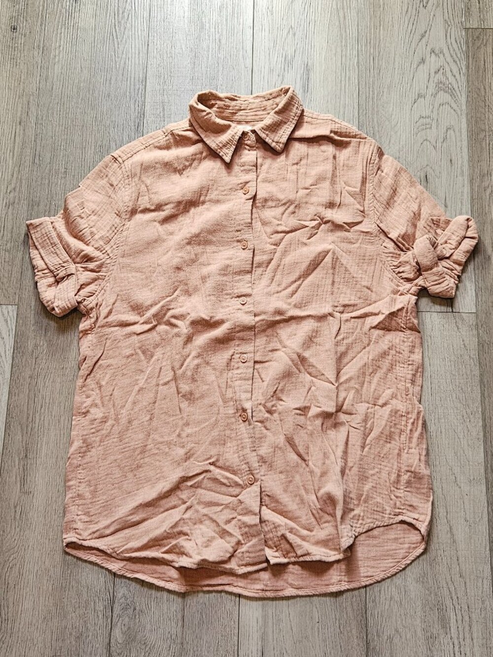 Women's Wilfred Free Aritzia Gauze Short Sleeve Button Down Shirt Pink Size S